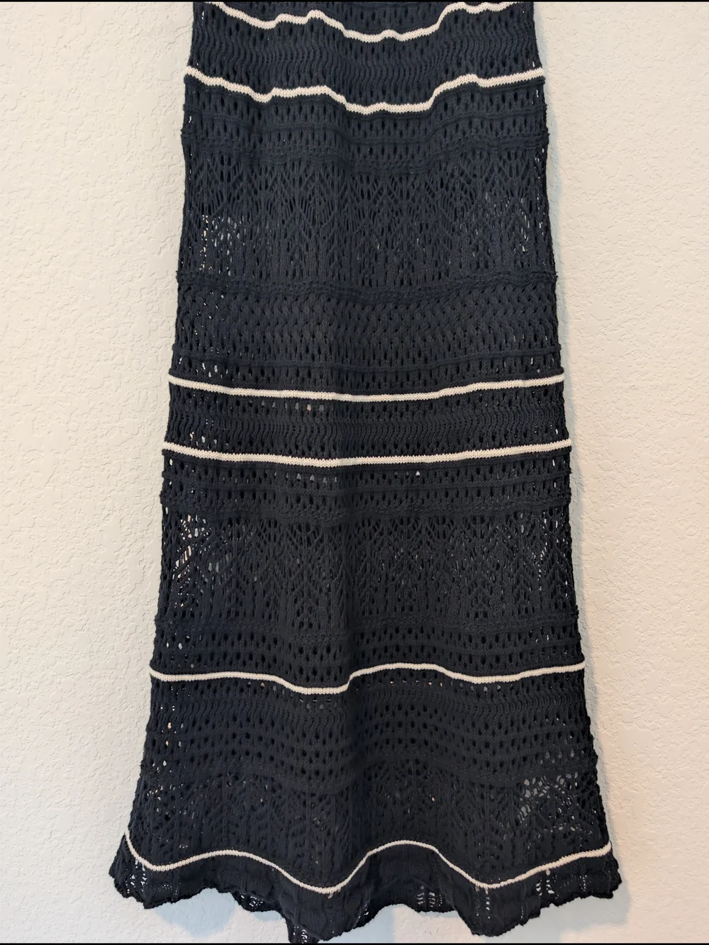 Abercrombie & Fitch Black Stripe Crochet Knit Cotton Square Neck Maxi Tank Dress